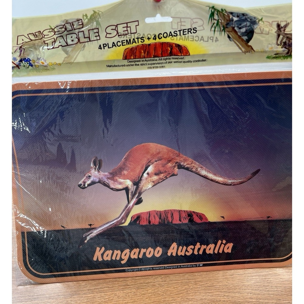 Vintage Australia Aussie Kangaroo Placemats and Coasters Set of 4 NEW in Package